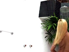 美女, デカチン, ブロンド, ラティーナ, オナニー, シーメール, シャワー
