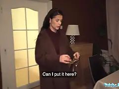 Lonely fest chick slinks off for casting - public agent