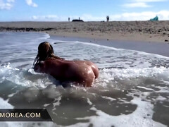 素人, ビーチ, デカパイ, ブロンド, 女, 露出狂, 公共, のぞき