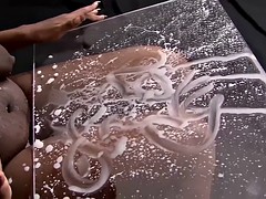 Chica, Tetas grandes, Negro, Ébano, Látex, Pezones, Oficina