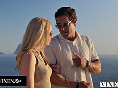 美女, デカチン, ブロンド, フェラチオ, カワイイ, なめる, 馬乗り