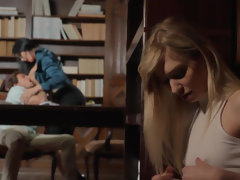 ブロンド, 大学生, カップル, オナニー, オマンコ, ストッキング, トレイン, 濡れ