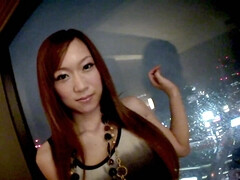 Adorable Japanese babe masturbates while being sprayed with cum