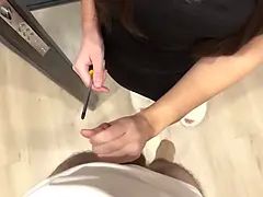 Wife Almost Caught Me Fucking New Neighbor with Petite Body But She Left Just in Time With My Creampie