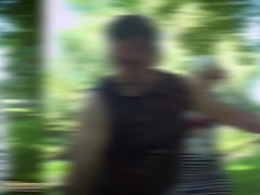 Lusty teen blonde bang grandpa in the woods