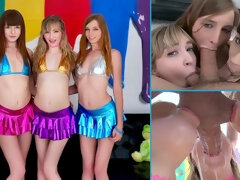 ブロンド, 口内発射, イく瞬間, グループ, 毛深い, 手コキする, なめる, オージー