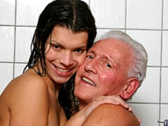 An old man with a big dick fucks with a slender teen Cindy