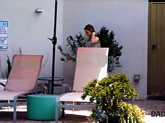 Américain, Blonde, Attrapée, Tromperie, Papa, De plein air, Chatte, Rasée