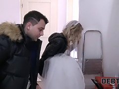 Watch this blonde MILF get her debt paid in rough sex with her cuckold boyfriend