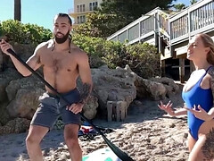 Blonde with a paddle gets fucked in an interesting spot