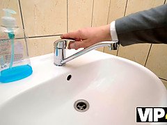 Olivia Sparkle gets naughty in the bathroom with Steve Q