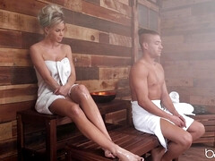Gorgeous pornstar gets oiled up and sodomized in the sauna
