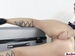 アナル, 美女, ブロンド, フィストファック, 目瞪口呆, オナニー, 一人, ユニフォーム