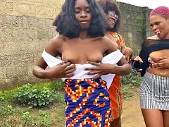 Horny African girls show boobs for real lesbian threesome after Jungle Rave