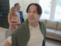 デカパイ, ブロンド, フェラチオ, 浮気者, 顔射, キッチン, 馬乗り, 妻