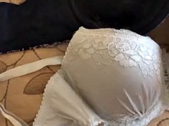 Jerking  with wifes bras and panties with cumshot