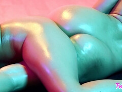 Gimnasio, Besar, Lesbiana, Lamidas, Aceite, Coño