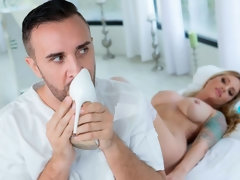 デカパイ, ブロンド, フェラチオ, バック, 手コキする, 剃毛, ストッキング, ヤリマンの