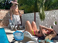 Horny Brazilian Teen Catches Pool Cleaner’s Eye! Huge Tits Bounce as He Fucks Me Raw