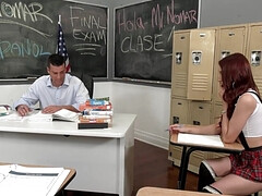 アメリカ人, フェラチオ, 大学生, なめる, 赤毛, フェラする, 教師, 三人