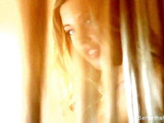 Grote mammen, Blond, Rondborstig, Masturbatie, Alleen, Tieten likken