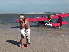 ビーチ, デカパイ, ブロンド, フェラチオ, イく瞬間, ハードコア, アウトドア, オッパイの