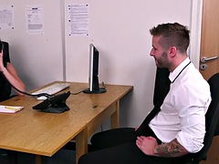CFNM Euro babe sucks sub in office while being instructed