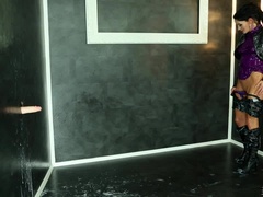 素人, フェティッシュ, のぞき穴, レザー, オナニー, パンティ, フェラする, 濡れ