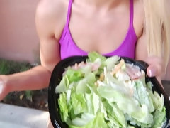 アナル, デカ尻, ブロンド, フェラチオ, ダブル開発, 顔射, 怪物, 三人