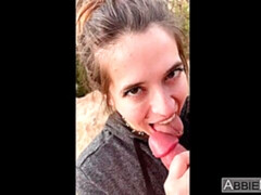 Thirsty hiker hoe Abbie Maley worships boyfriend's cock