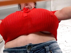 デカパイ, 巨乳な, 自家製, 淫乱熟女, 母, 自然山雀, 磨き, 妻