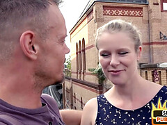 Pierced blonde cockriding in public