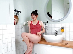 18, 美女, 浴室, 茶髪の, オナニー, オーガズム, オマンコ, オッパイの