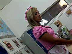 hot maid and promiscuous blonde get smashed in an office