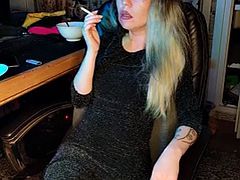 Adult stepdaughter smokes a cigarette