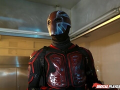 Kinky Brunette in Leather in London Knights Episode: A Heroes And Villains XXX Parody Series w Luke Hardy