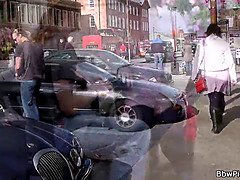 Busty plumper rides strangers meat in restroom