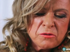 デカパイ, ブロンド, フェラチオ, 口内発射, イく瞬間, 熟年, 淫乱熟女