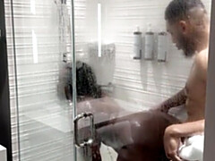 Gros cul, Gros seins, Noire, Sucer une bite, Queue, Fait maison, Seins naturels, Douche