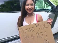 Bubble butt teen offers POV outdoor blowjob for $100 donation