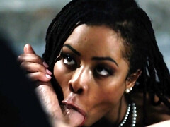 Kira Noir pleasures curly-haired dude by the fireplace