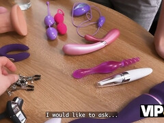 Vip4k. a duo sells Sex Toys to a stranger and demonstrates how to use them on themselves