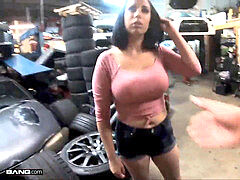 フェラチオ, 茶髪の, 車, 巨大, ラティーナ, オッパイの
