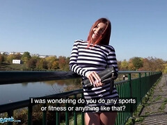 Renata Fox, the Russian redhead, gives a wild public ride to a huge cock