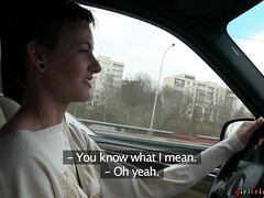 Negro, Botas, Coche, Checa, Lesbiana, Al aire libre, Perforación, Coño