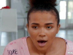 Ebony Alina Ali rides the hard white cock