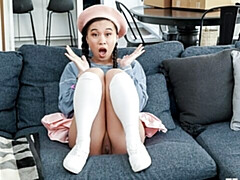 Kont, Pijpbeurt, Hondjeshouding, Natuurlijke tieten, Klein, Mager, Kousen, Tieten likken