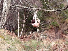 Naked self-bondage in the woods gone wrong