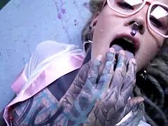 Glasses dressed in tattooed chick likes the tattooed dick hardcore dp and facial cumshot