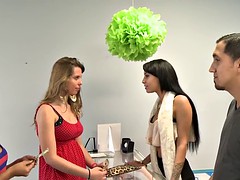 Two pretty girls show off tits for money
